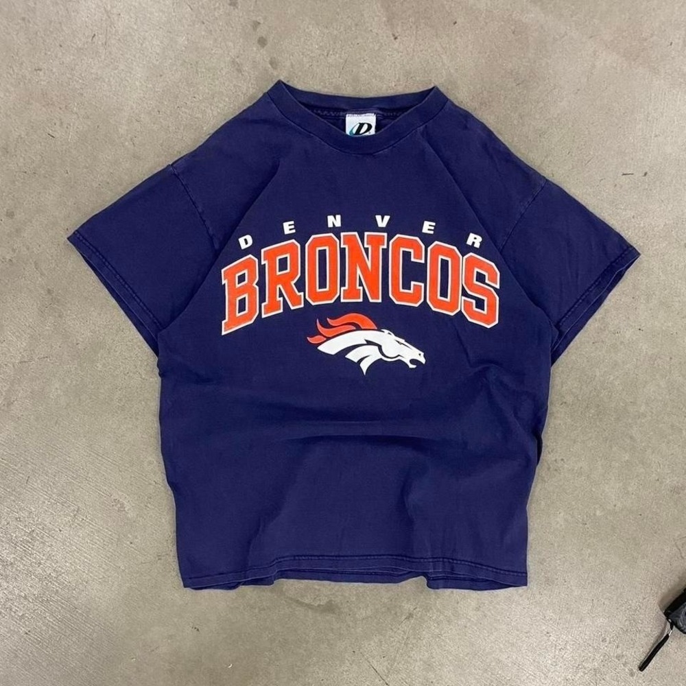 Vintage 90s Denver Broncos NFL Dynasty Navy Tee Shirt Size L